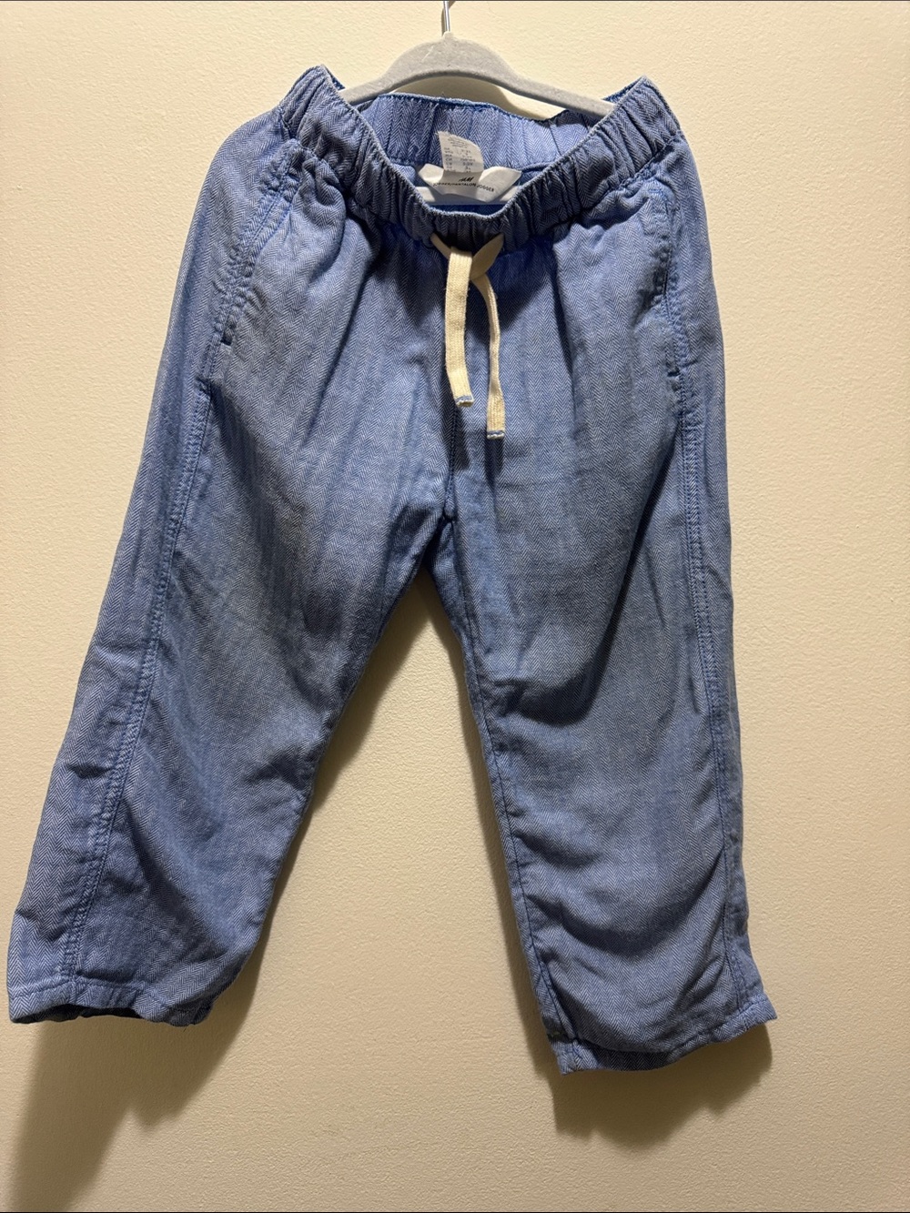 H&M Kids Light Blue Drawstring Linen-Blend Pants